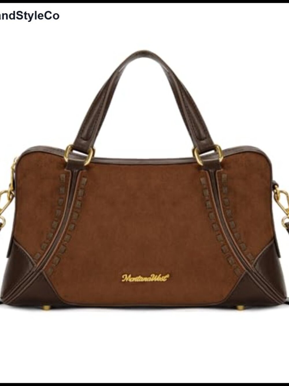 Faux Suede Satchel Crossbody Bag Western Whipstitch Top Handle